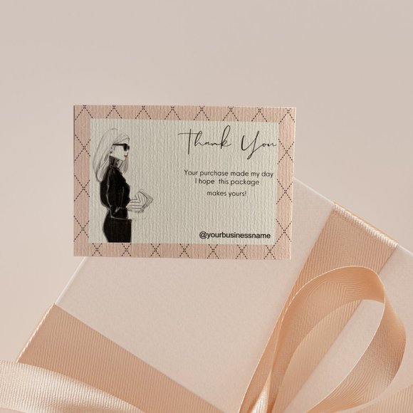 Feminine Thank You Card, Fashion Girl Thank You Card, Customer Packaging Thanks - Picture 2 of 10